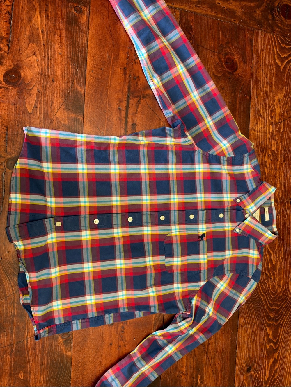 Abercrombie & Fitch Multicolor Plaid Button-Down Shirt - Navy, Red & Yellow